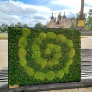 Ein Moosbild, angefertigt von den Stralsunder Werkstätten, steht vor dem Schweriner Schloss.