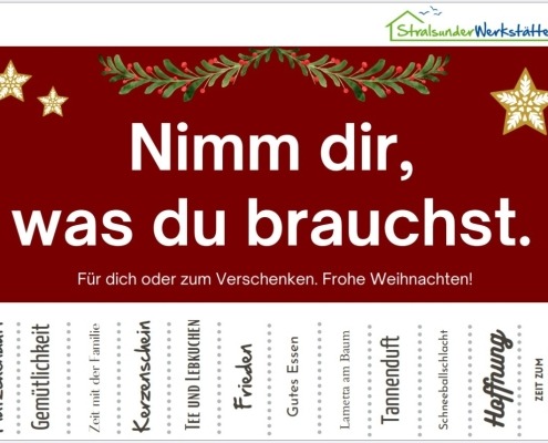 Ein Aushang mit Weihnachtsgrüßen zum Mitnehmen.