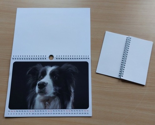 Kalender mit Ringbindung Ein aufgeklappter Kalender mit Ringsbindung.