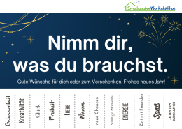 Ein Plakat mit Abreißzetteln, auf denen Wünsche zum neuen Jahr vermerkt sind.