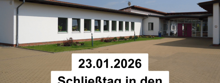 Im Hintergrund ist die Hauptwerkstatt der Stralsunder Werkstätten zu sehen. Im Vordergrund befindet sich eine Notiz mit folgender Aufschrift: 23.01.2026 Schließtag in den Stralsunder Werkstätten